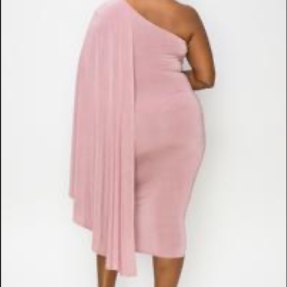 Premium quality full/plus size one shoulder full cape sleeve midi dress - Picture 2 of 2